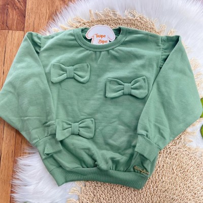 Conj. Blusão de Moletom 3 Laços e Calça Legging Florzinhas - Verde